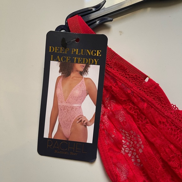 Red Deep Plunge Lace Teddy - Picture 11 of 12